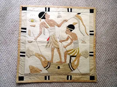 vintage EGYPTIAN TEXTILE TAPESTRY SQUARE Eye of Horus SUN BOAT, View more