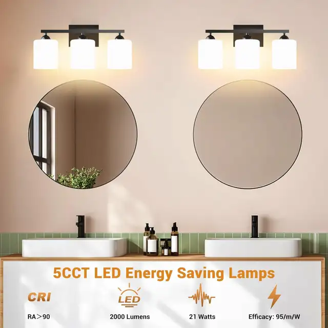NEW: 3-light black bathroom lamp with white glass63234603448065121
