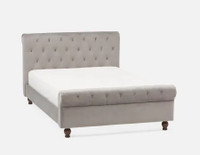 Structube grey velvet tufted queen size bed frame with headboard