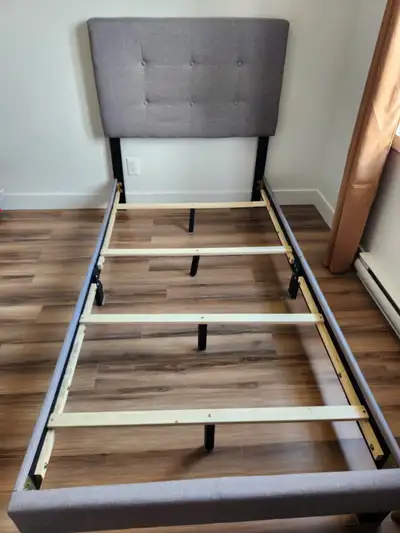 Grey Upholstered Twin Bed Frame, View more