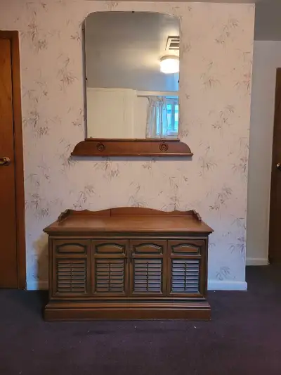 Wooden antique vintage decor piece and mirror, View more