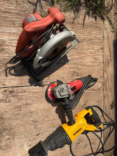 Milwaukee grinder $50 DeWalt Reciprocating saw $50 Black and Decker skill saw $40 Or $120 for all 3