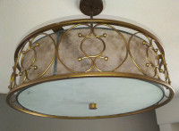 Light Fixture - Pendant, Round Bronze Metal Wrapped Shade