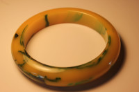 1940's Bakelite Marbled Moss Green Bangle_TESTED_