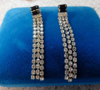 Clear Rhinestone Earrings with Black Accent Stones Pierced