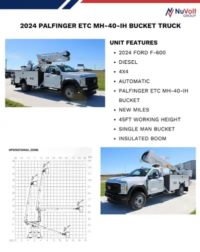 2024 FORD F-600 DIESEL 4X4 AUTOMATIC PALFINGER ETC MH-40-IH BUCKET NEW MILES 45FT WORKING HEIGHT SIN...