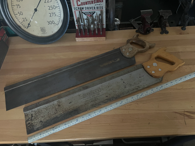 Vintage Stanley & Nicholson 24" steel back miter saws, View more