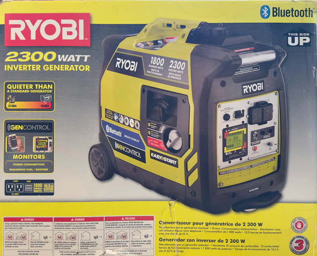 New Ryobi 2,300-Watt Inverter Generator Recoil Start Bluetooth in Outdoor Tools & Storage in Calgary