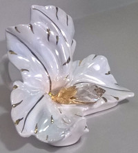 Porcelain White & Gold Orchid Flower Cake Topper
