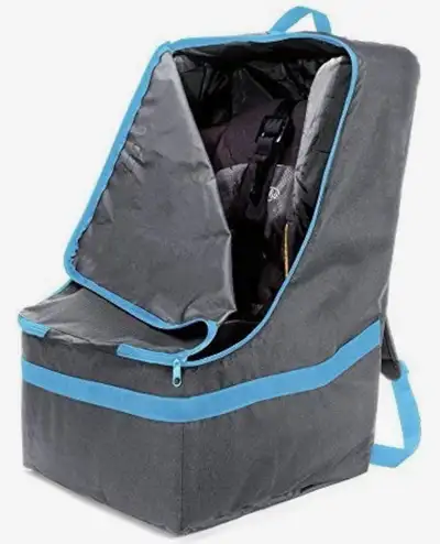 Adjustable Padded Bag for Car Seat, Gray with Blue Trim, View more