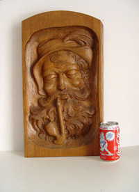 Relief Carved Panel: Black Forest Pipe-Smoking, Beard. Fort Erie