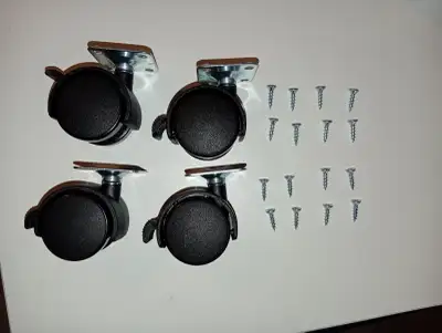 Set of 4 furniture caster wheels with brakes (locking). Wheel diameter: approx. 1.5” (4 cm) Total he...