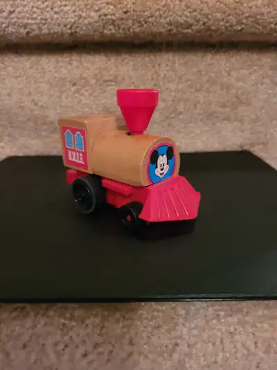 Wooden Toy Train Engine from the Mickey Mouse Railroad. From Mattel 1972. Plastic bottom and smoke s...
