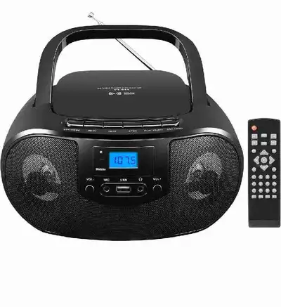 Portable CD Player Boombox with FM Radio, Top Loading CD Stereo Boom Box for Home, Bluetooth, Remote...