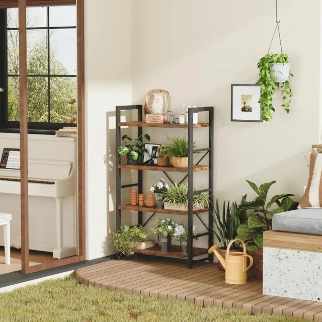 4-Tier 24inch Rustic Brown Shelving Unit Wood Bookcase with Open in Bookcases & Shelving Units in Markham / York Region - Image 5