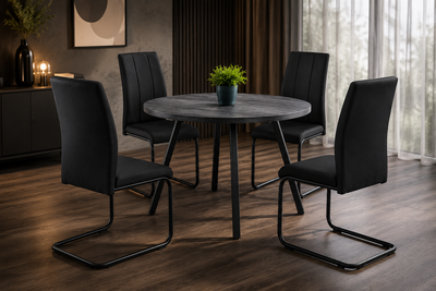 Modern 5-Piece Round Dining Set | 4 Upholstered Chairs, View more