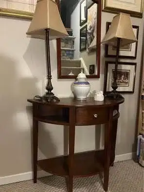 Wood Half Moon 1-Drawer Console Hall or Entrance Table $250, View more