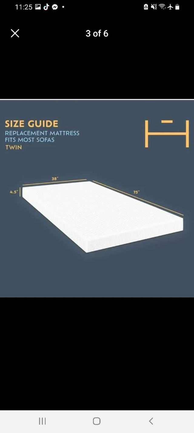 Heyward 4.5” Sofa Twin Mattress,Memory Foam Mattress for SofaBed in Beds & Mattresses in Mississauga / Peel Region - Image 3