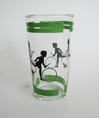 1940s Silhouette Drinking Glass with Green Trim