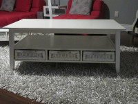 PRICE DROP - White Wood Coffee Table+Side Table w/3 drawers each