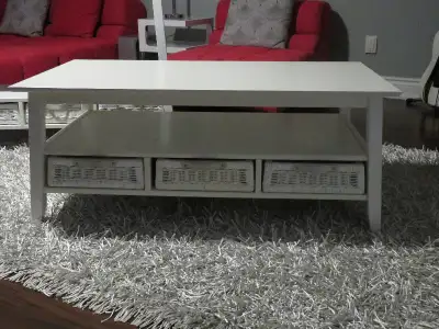 PRICE DROP - White Wood Coffee Table+Side Table w/3 drawers each, View more
