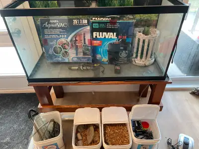 FOR SALE – 90 Gallon Aquarium Setup Selling a full 90-gallon fish tank with stand and tons of extras...
