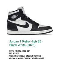 Jordan 1 Retro High 85 black white size 10.5