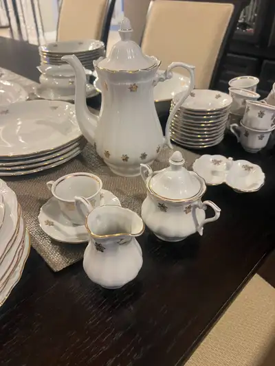 White & Gold China Dinnerware / Tea Set – Complete Set, View more