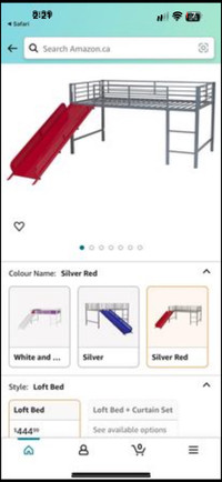 DHP Laurie Junior Twin Metal Loft Bed, Silver with Red Slide