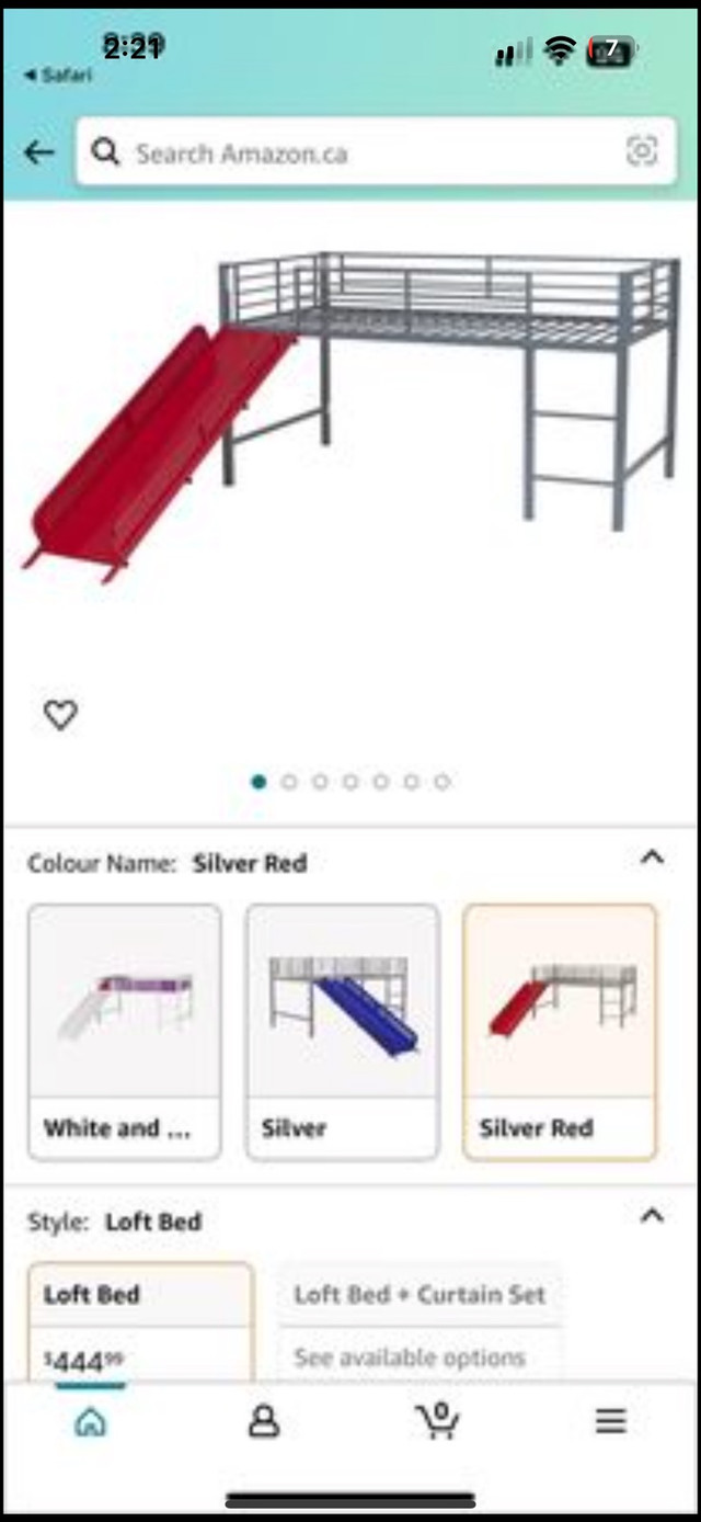 DHP Laurie Junior Twin Metal Loft Bed, Silver with Red Slide in Beds & Mattresses in Chatham-Kent