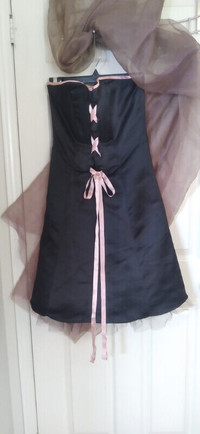 Black strapless dress with criss-cross ribbon
