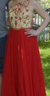 Stunning Red and Gold Prom Dress