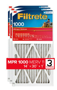 3M Furnace Air Filter 14x30x1  MPR 1000, Micro Allergen 3-pack