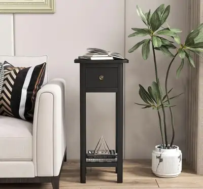 New in Box Narrow End Table with Drawer, Black, View more