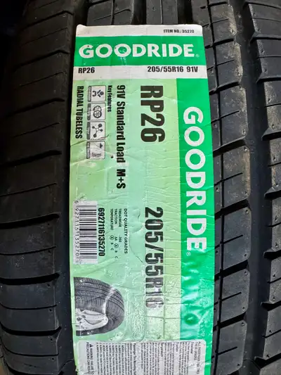 New GOODRIDE RP26 tire, size 205/55R16 91V. This radial tubeless tire has M+S rating, good for mud a...