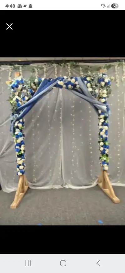 Blue and white flowers wedding arch Approx 7 1/2 X 5 ft