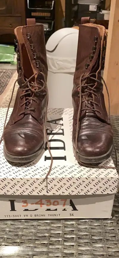 Bottes Cuir Idea à talons avec Lacetset agrafes #36 Brun FEMME, View more