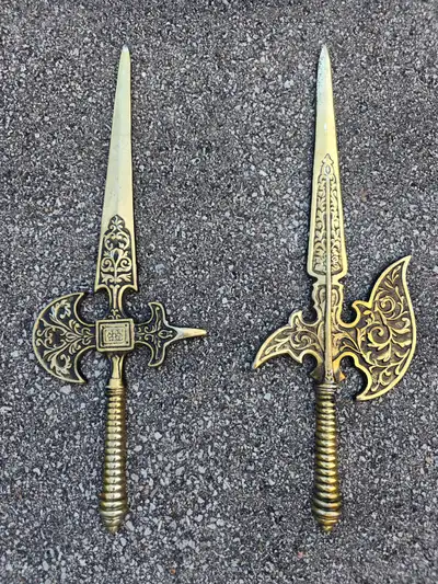 Japan made pair of Vintage Halberd Sword Wall Hanger Cast metal, View more