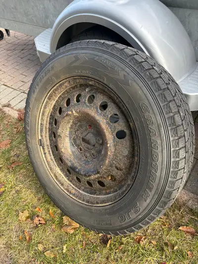 Four (4) winter tires 225/65R17 on rims. Used 2 winters. Bolt pattern 5x114.3 mm. $200 obo.