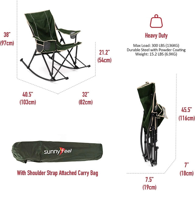 SunnyFeel Camping Rocking Chairs for Adults, Outdoor Folding Roc in Patio & Garden Furniture in Mississauga / Peel Region - Image 3