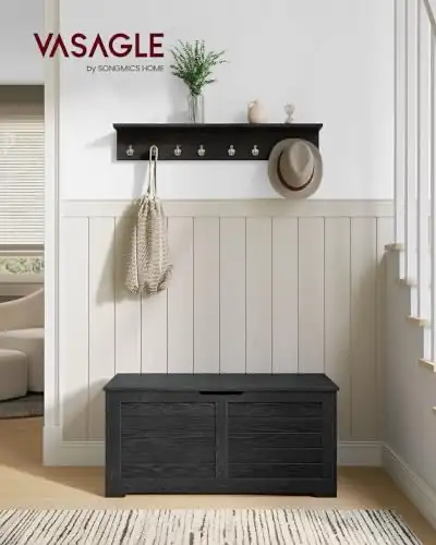 LSB061B01 Storage Box, Shoe Bench, Hallway Furniture with 2 Safety Hinges, Imitation Barn, 40 x 100...