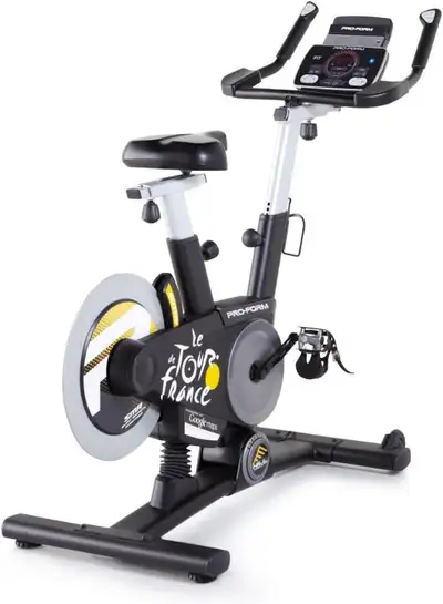 • ProForm Le Tour De France Exercise Spin Bike features an automatic 15% digital incline and decline...