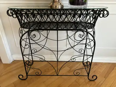 antique wrought iron plant stand/console table, View more
