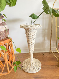 Vintage white wicker plant stand 