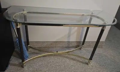 Glass & Metal Console Table + 2 Matching Round Side Tables, View more