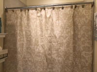 Fabric shower curtain and matching hooks