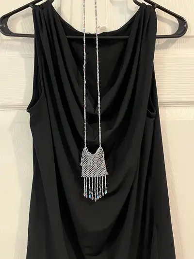 Hand-Beaded, Shimmery (greys, pinks, blues, silver) Pouch Necklace. Picture shows 1.5 (smallest) Pos...