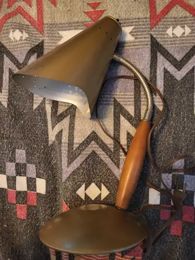Vintage Mid-Century Desk Lamp – Wood Handle, Montreal Made, View more