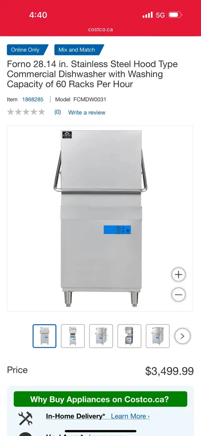Brand New Forno 28.14 in. Stainless Steel Hood Type Commercial  in Industrial Kitchen Supplies in Ottawa - Image 2