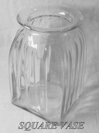 Clear glass vase, heavy square base fluted sides wide mouth 3.5l